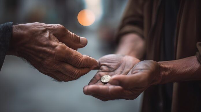 detailed-shot-man-s-hand-reaches-out-give-money-beggar-generative-ai