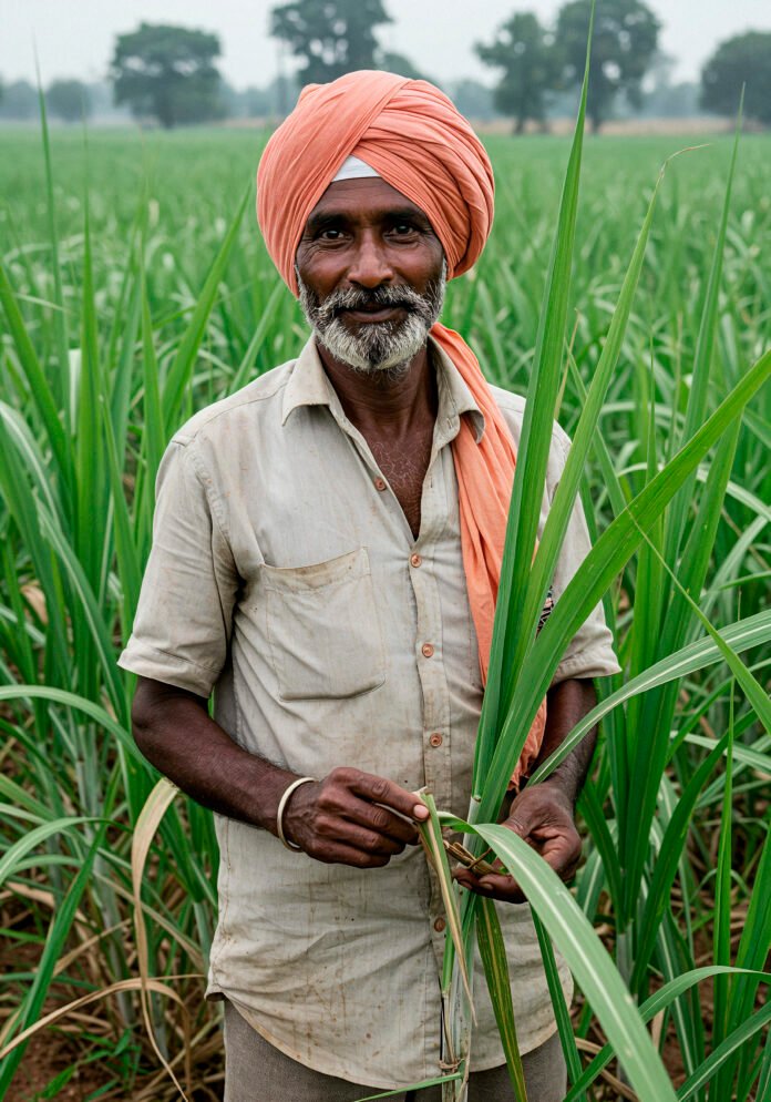 indian-farmer-sugarcane-field